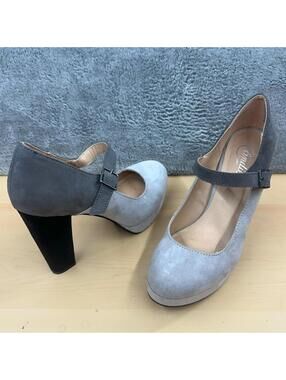 Candie's Mary Jane Pumps in Tri Tone Gray and Black Faux Suede Y2K